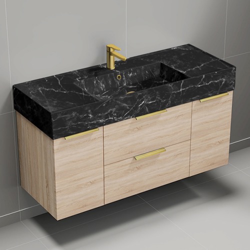Bathroom Vanity Floating Bathroom Vanity, Modern, 48 Inch, Black Marble Style Sink, Gold Handles Nameeks DERIN983